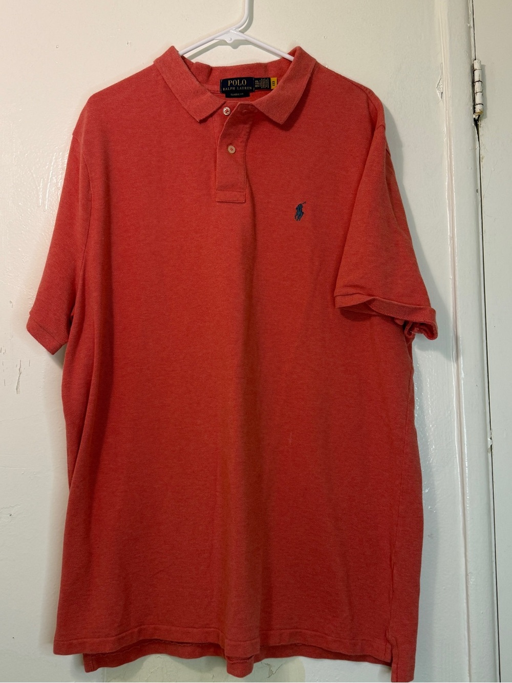 Polo Ralph Lauren Classic Fit Coral Salmon Pink Pique Polo Shirt Men's XXL